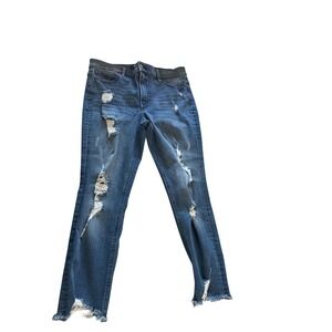 Express Denim Perfect High Rise Ankle Distressed Skinny Jeans Blue 12S 12C